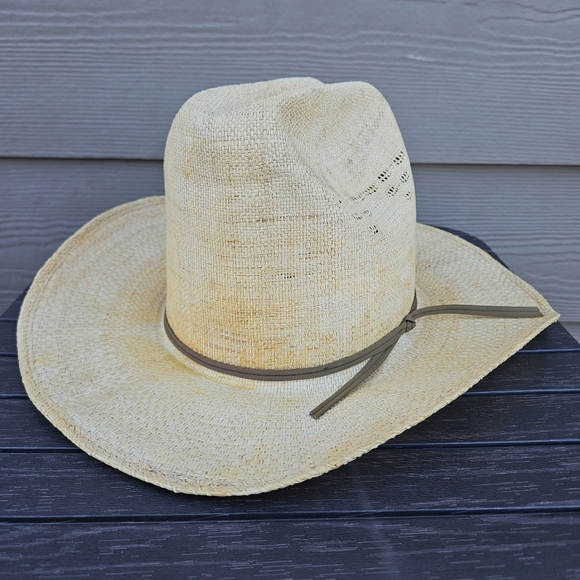 Vintage Stetson Stallion Open Road Woven Straw Hemp Cowboy Rancher Hat USA 6 7/8 - Picture 1 of 11